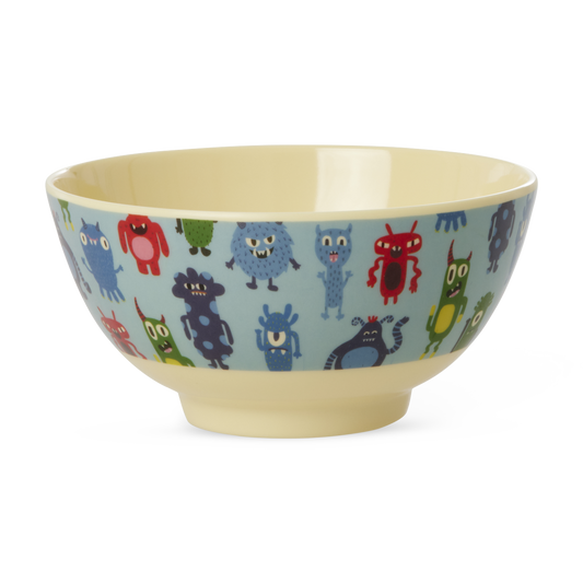 Ciotola RICE in melamina con decorazione mostri e interno blu
