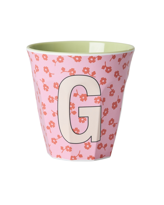 Rice Tazza Media in Melamina con Iniziale G – Rosa – Stampa Fiori