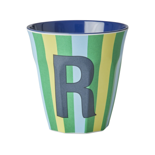RICE Denmark | Tazza Media Lettera R – Multicolor a Righe – Melamina Alphabet Collection