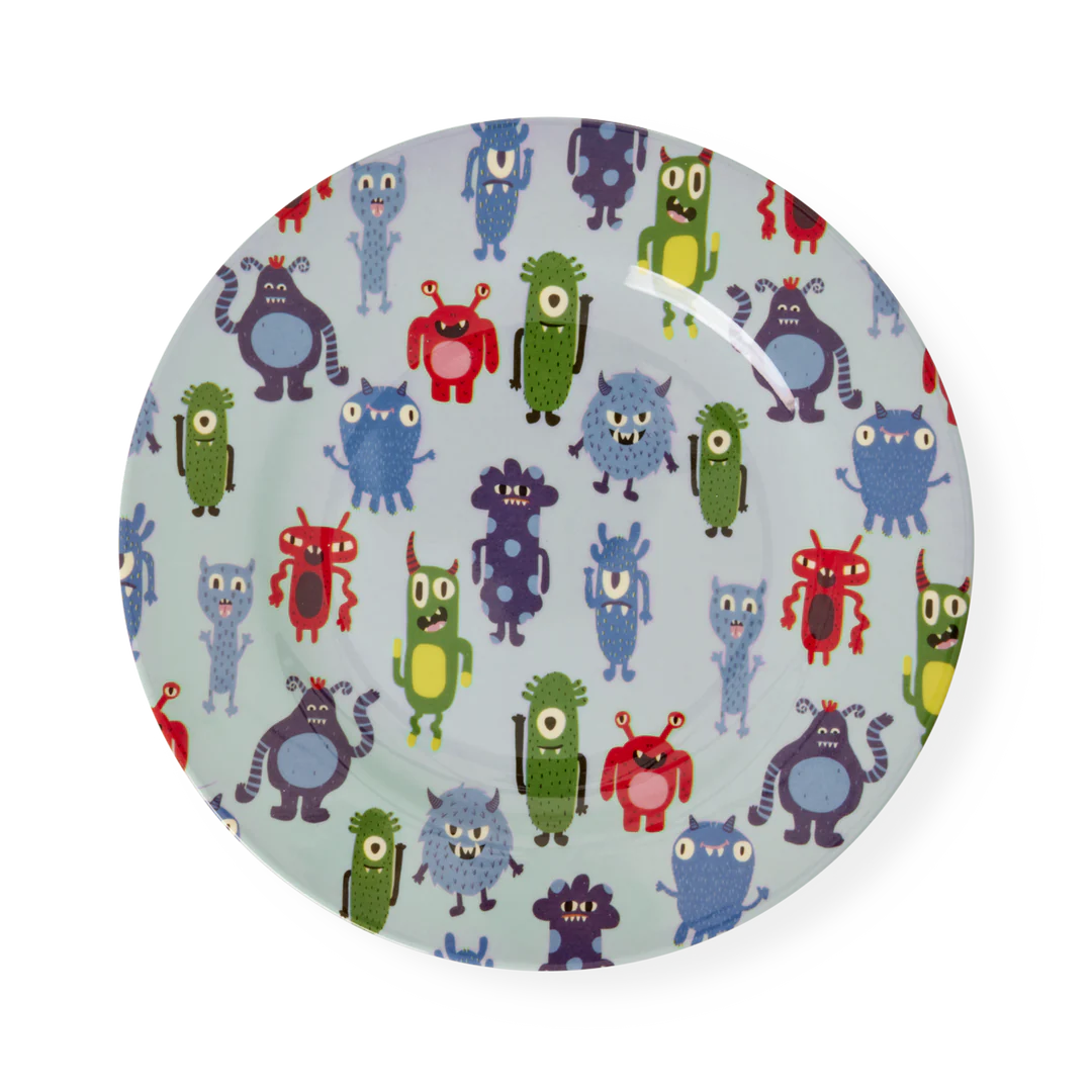 Piatto in melamina RICE con decorazione mostri colorati per bambini