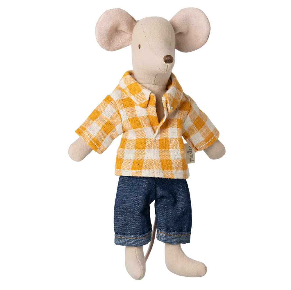 Maileg Topo Papà Camicia a Quadri Giallo - Apple Pie