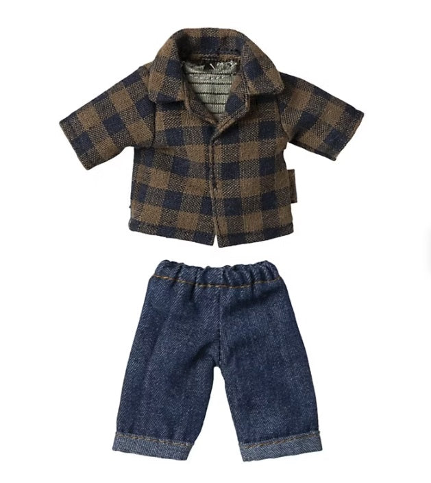 Maileg Vestiti Topolino papà - Camicia e Pantaloni Jeans - Apple Pie