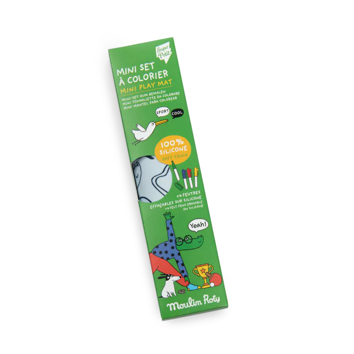 Moulin Roty – Mini Set in Silicone da Colorare con 4 Pennarelli – Collezione Les Loufoques