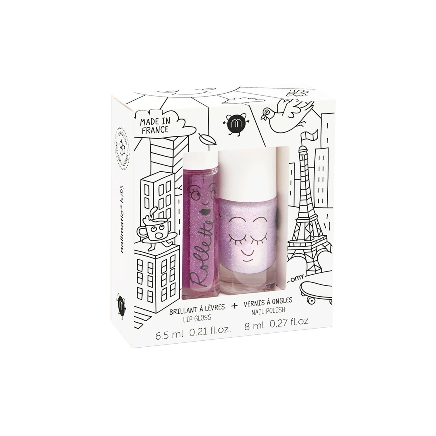 Set Nailmatic Lovely City con smalto lavabile lilla Elliot e lucidalabbra alla mora per bambini