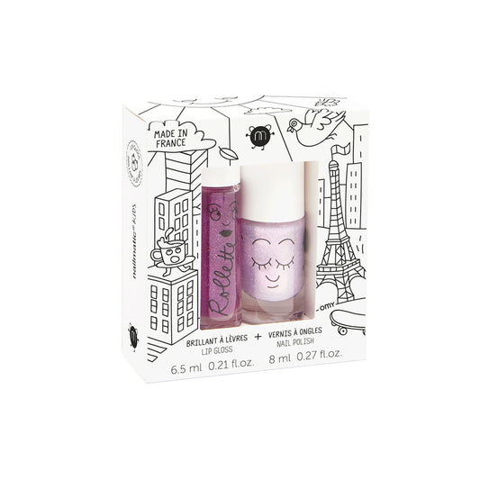 Set Nailmatic Lovely City con smalto lavabile lilla Elliot e lucidalabbra alla mora per bambini