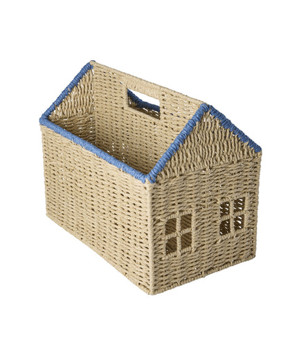 Rice Cesto Porta Libri e Giochi Casa in Rafia – Blu | Contenitore Cameretta Bambini