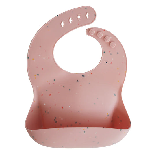 Mushie Bavaglino in Silicone con Tasca - Powder Pink Confetti - Apple Pie