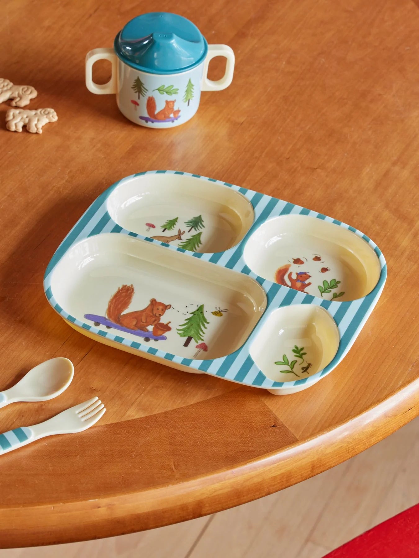 RICE Piatto a 4 scomparti in Melamina - Blue Happy Forest - Apple Pie