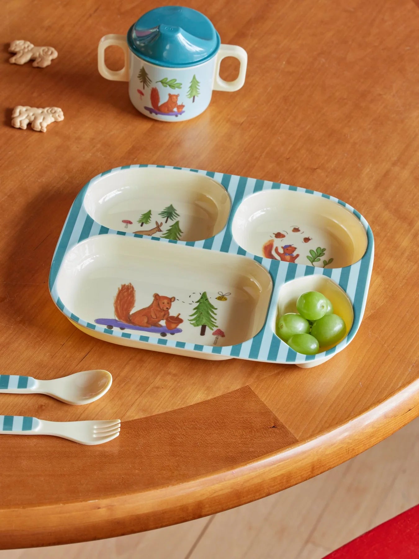 RICE Piatto a 4 scomparti in Melamina - Blue Happy Forest - Apple Pie
