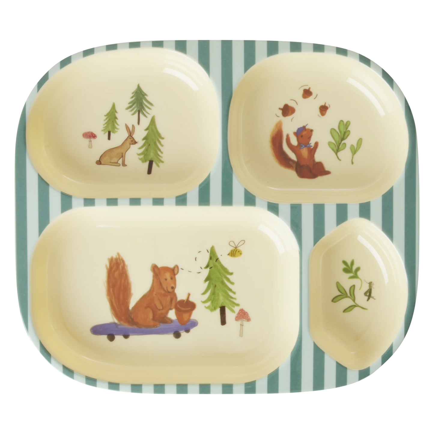 RICE Piatto a 4 scomparti in Melamina - Blue Happy Forest - Apple Pie