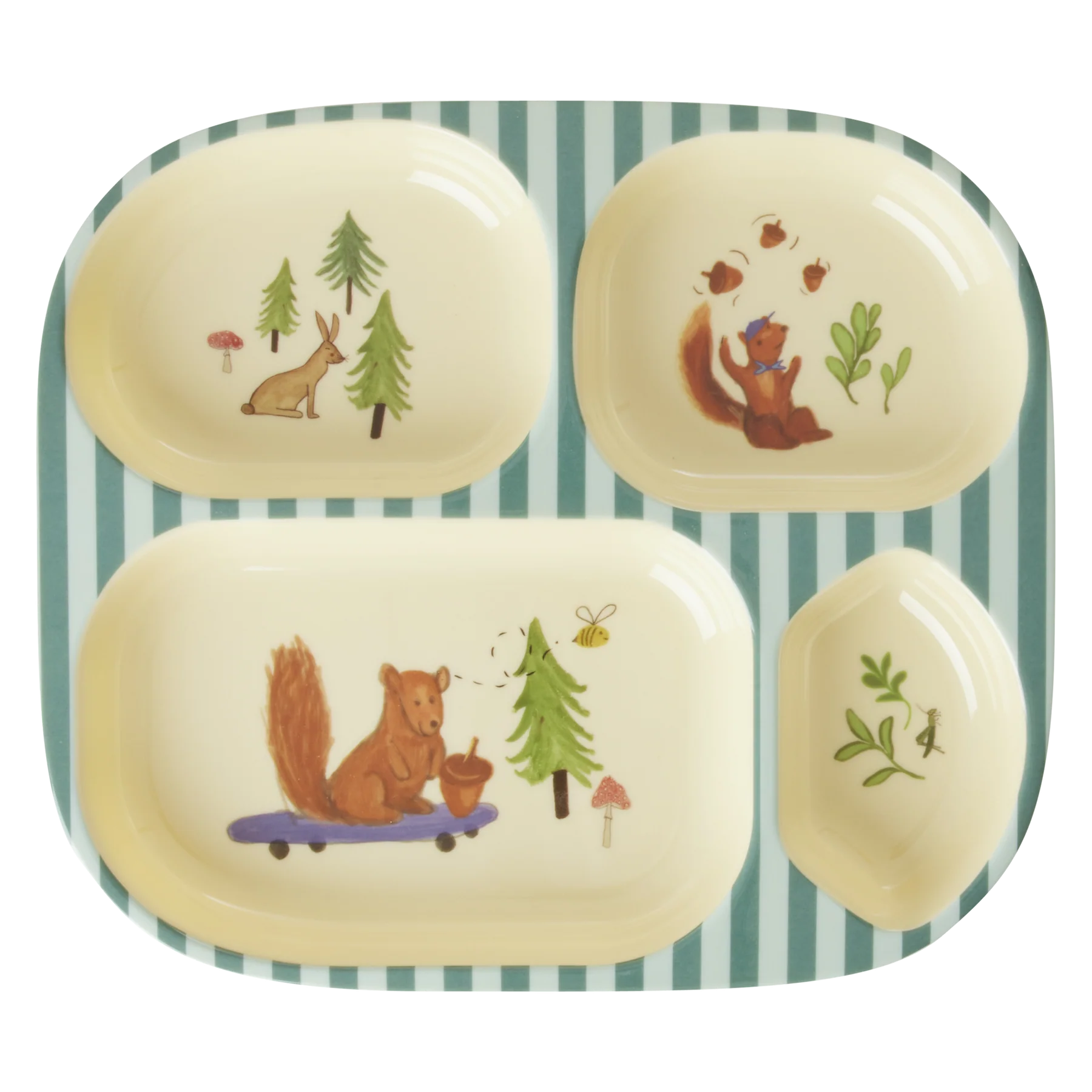 RICE Piatto a 4 scomparti in Melamina - Blue Happy Forest - Apple Pie