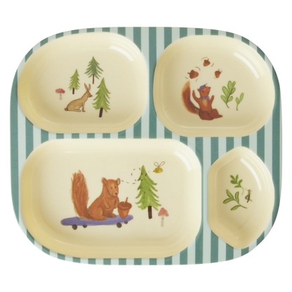 RICE Piatto a 4 scomparti in Melamina - Blue Happy Forest - Apple Pie