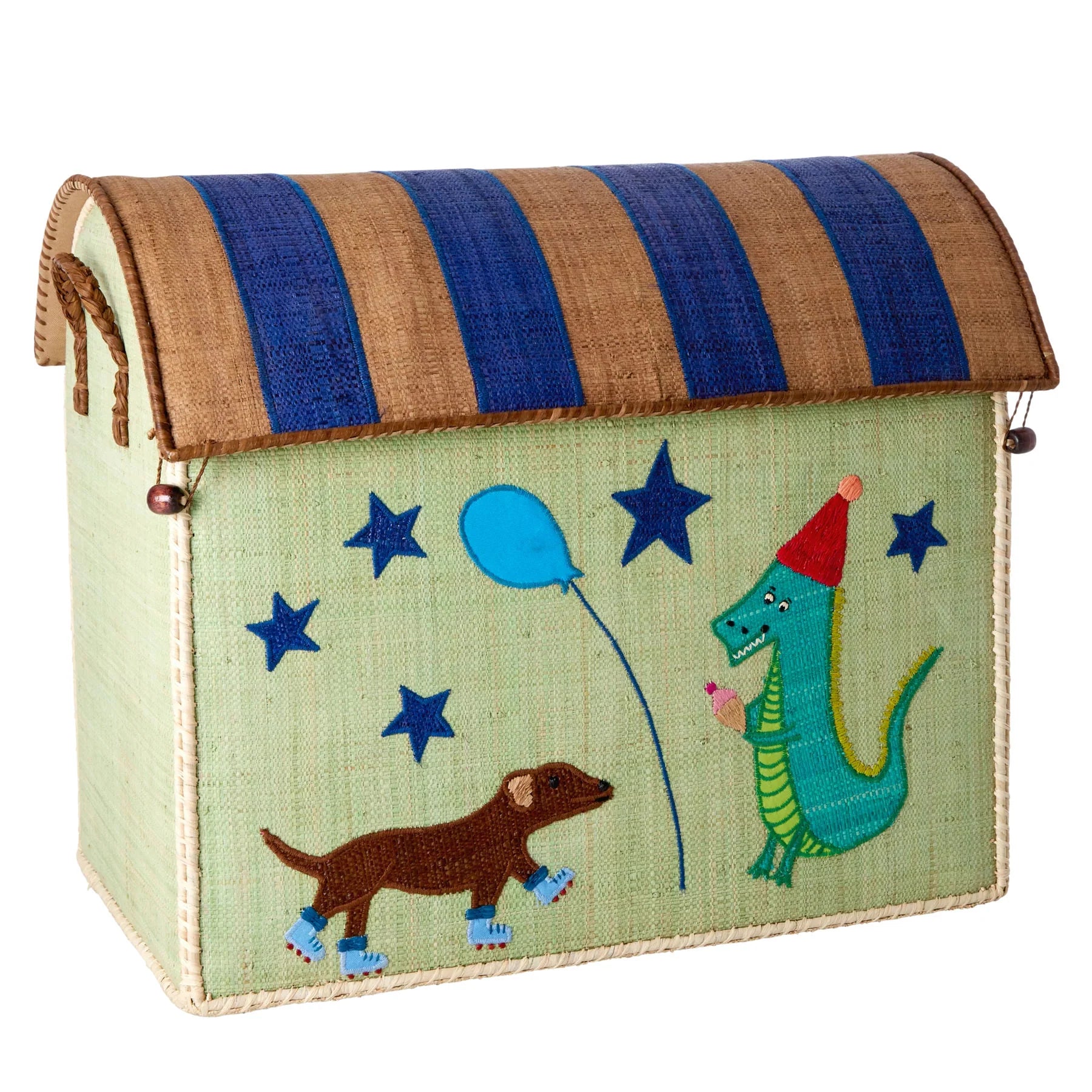 RICE Cesto Giochi in Rafia Animali - Grande - Blue Party Animal - Apple Pie