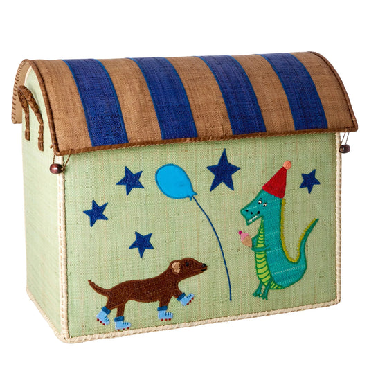 RICE Cesto Giochi in Rafia Animali - Grande - Blue Party Animal - Apple Pie