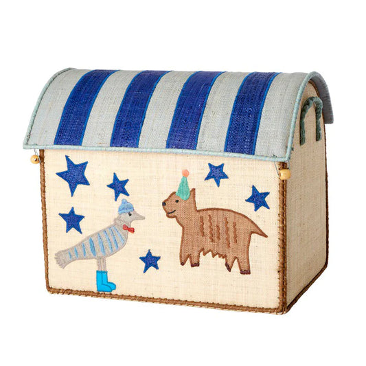 RICE Cesto Giochi in Rafia Animali Medio - Blue Party Animal - Apple Pie