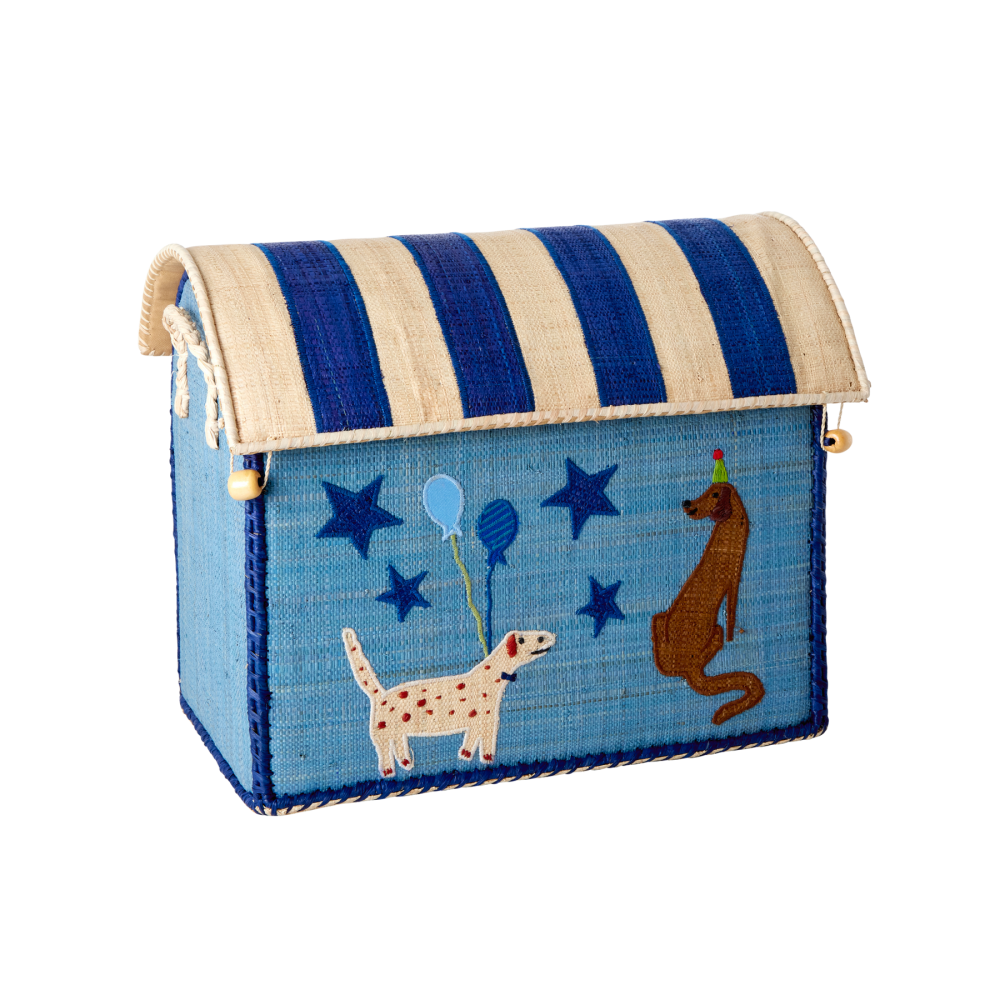 RICE Cesto Giochi in Rafia Blue Party Animal - Piccolo - Apple Pie