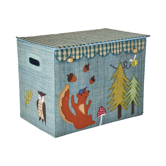 Rice by Rice Cesto Giochi in Rafia Pieghevole Blue Happy Forest - Grande - Apple Pie