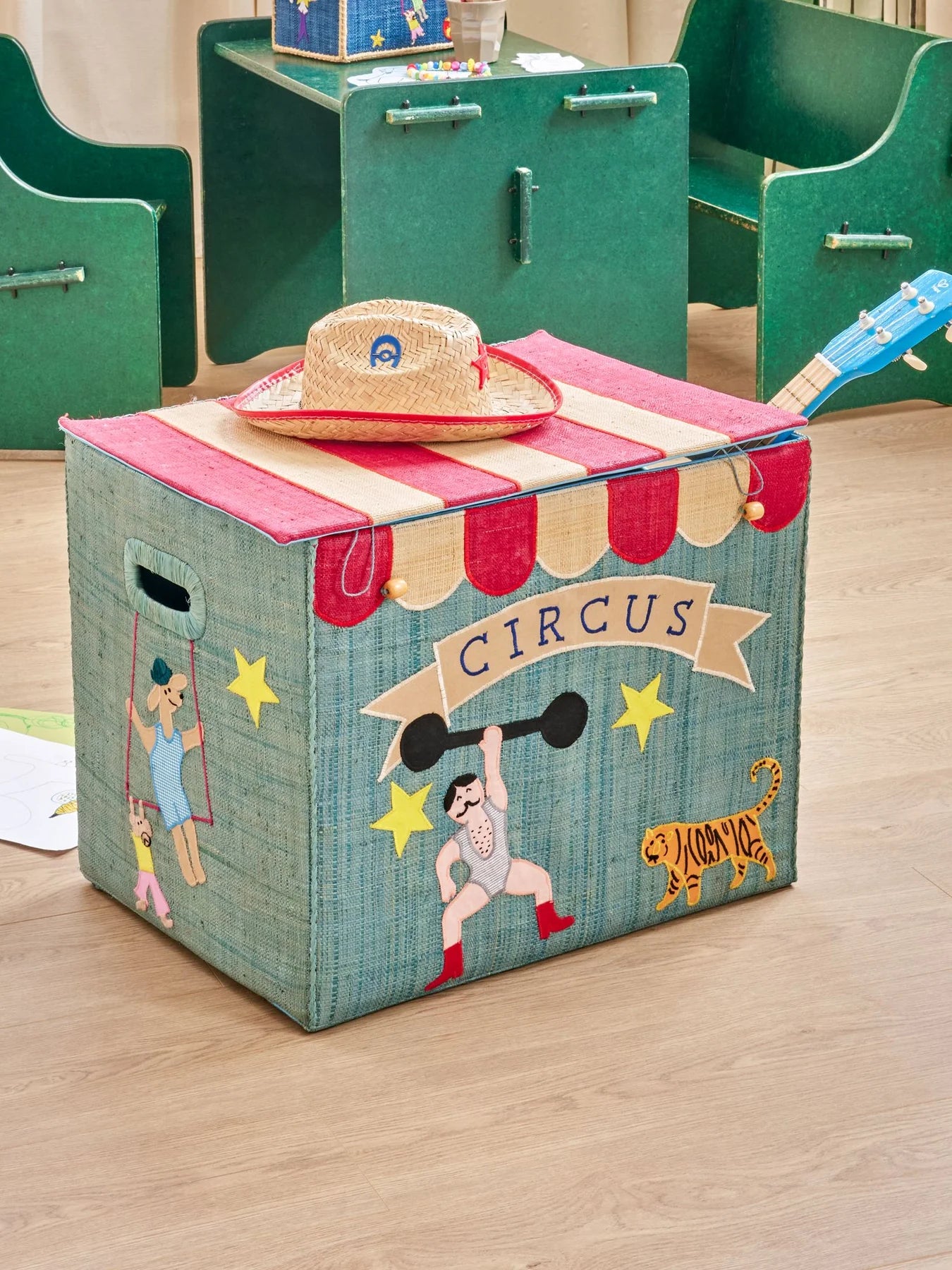 Rice by Rice Cesto Giochi in Rafia Pieghevole Circo - Extra Grande - Apple Pie
