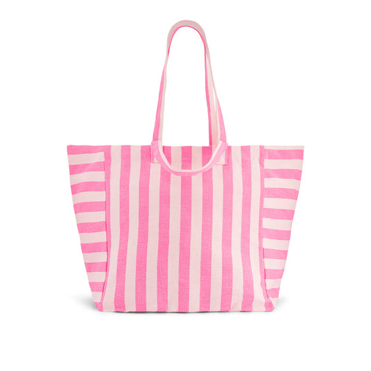 Rose in April Borsa Tote - Righe Ecru/Rosa Fluo - Apple Pie