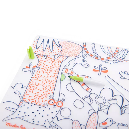 Moulin Roty – Set in Silicone da Colorare + 5 Pennarelli – Collezione Les Toupitis