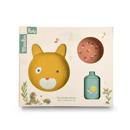 Moulin Roty Trois Petits Lapins – Set Pappa Silicone con Piatti e Tazza