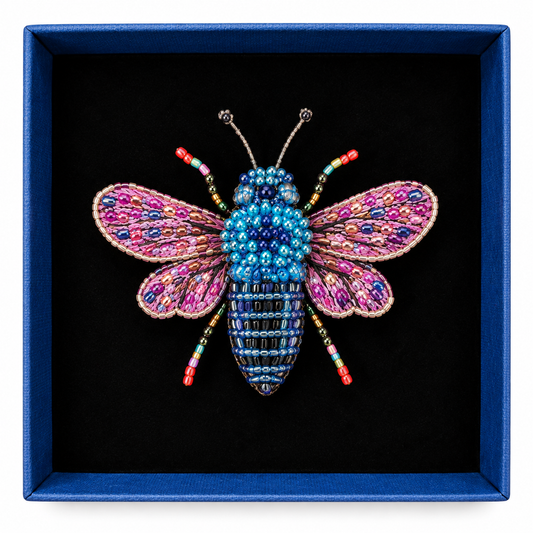 Trovelore Spilla Blue Bumble Bee Ricamata a Mano