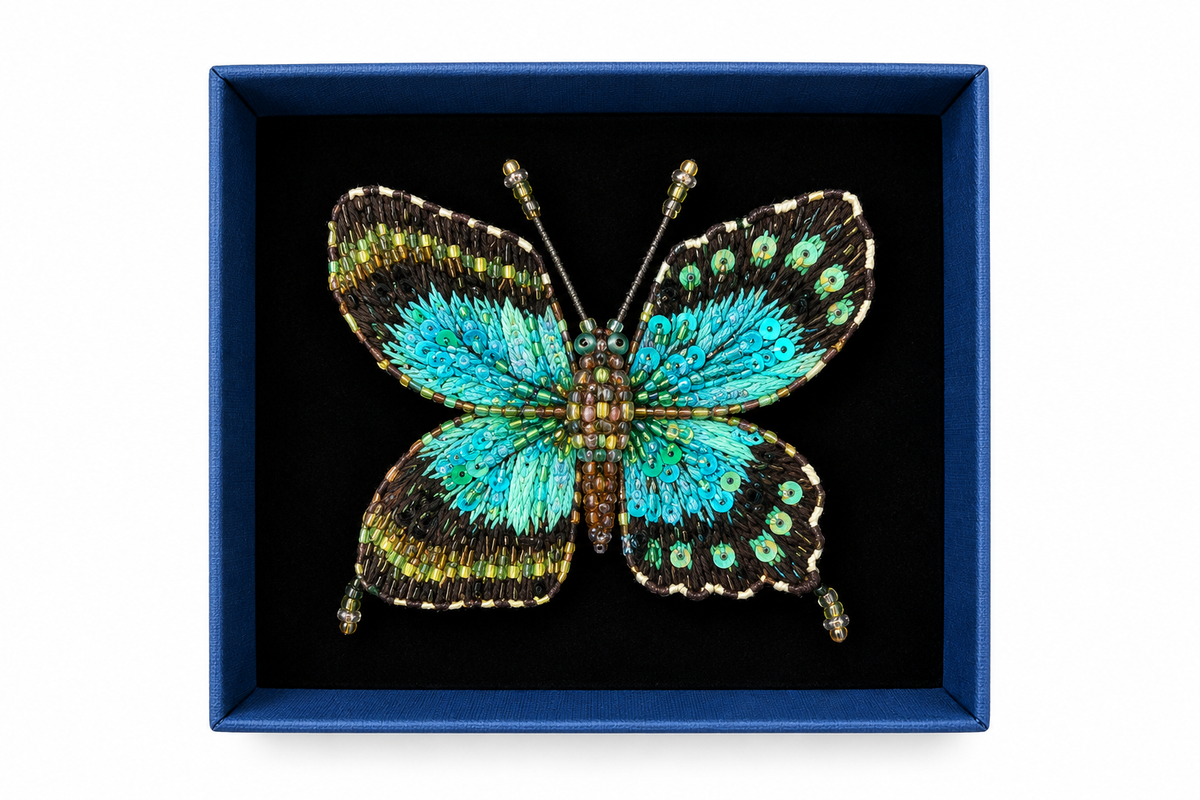 Trovelore Spilla Farfalla "Sea Green" Ricamata a Mano