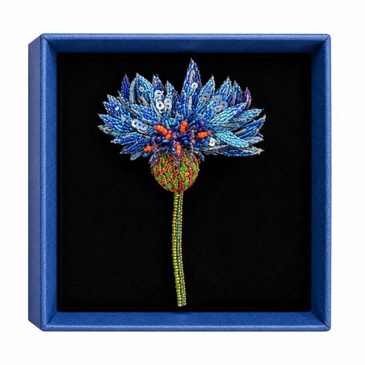 Trovelore – Spilla Blue Cornflower | Fiordaliso Blu Ricamato a Mano