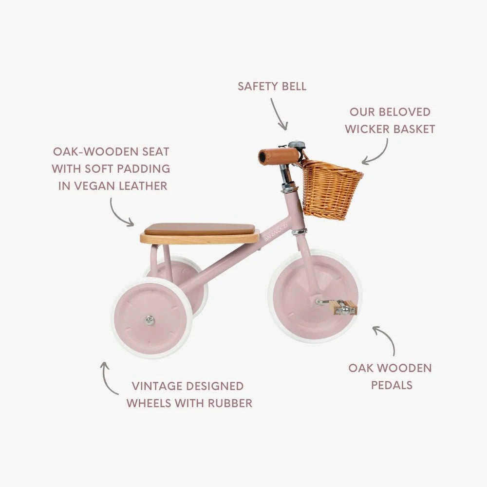 Triciclo Banwood Vintage – Per Bambini da 2 a 6 Anni (Disponibile in Vari Colori)