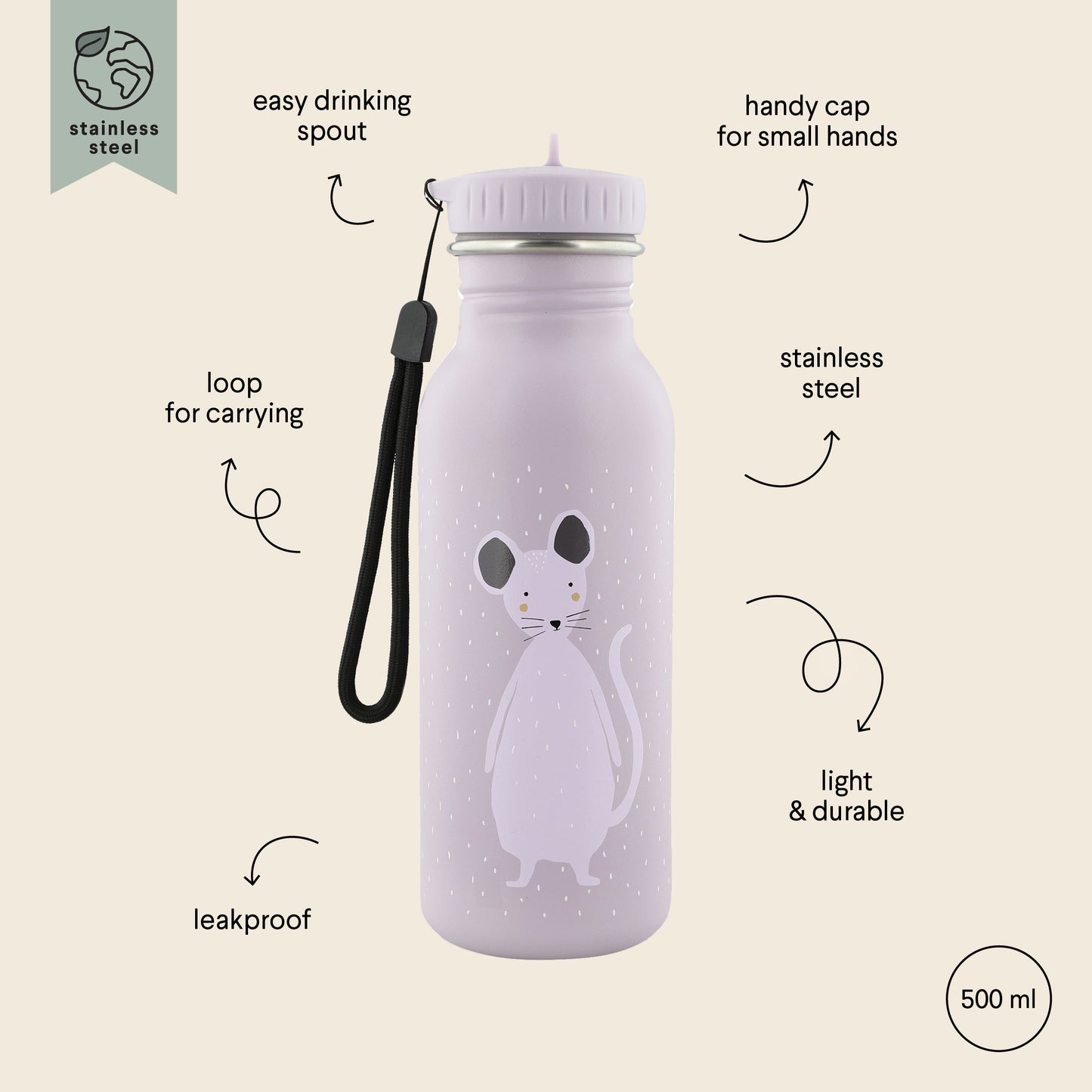 Borraccia in acciaio Trixie Mrs. Mouse 500ml IN ARRIVO - Apple Pie