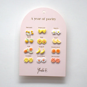 12 paia di orecchini in ceramica - Arancione/Giallo - Indossa la poesia - Apple Pie