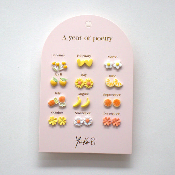 12 paia di orecchini in ceramica - Arancione/Giallo - Indossa la poesia