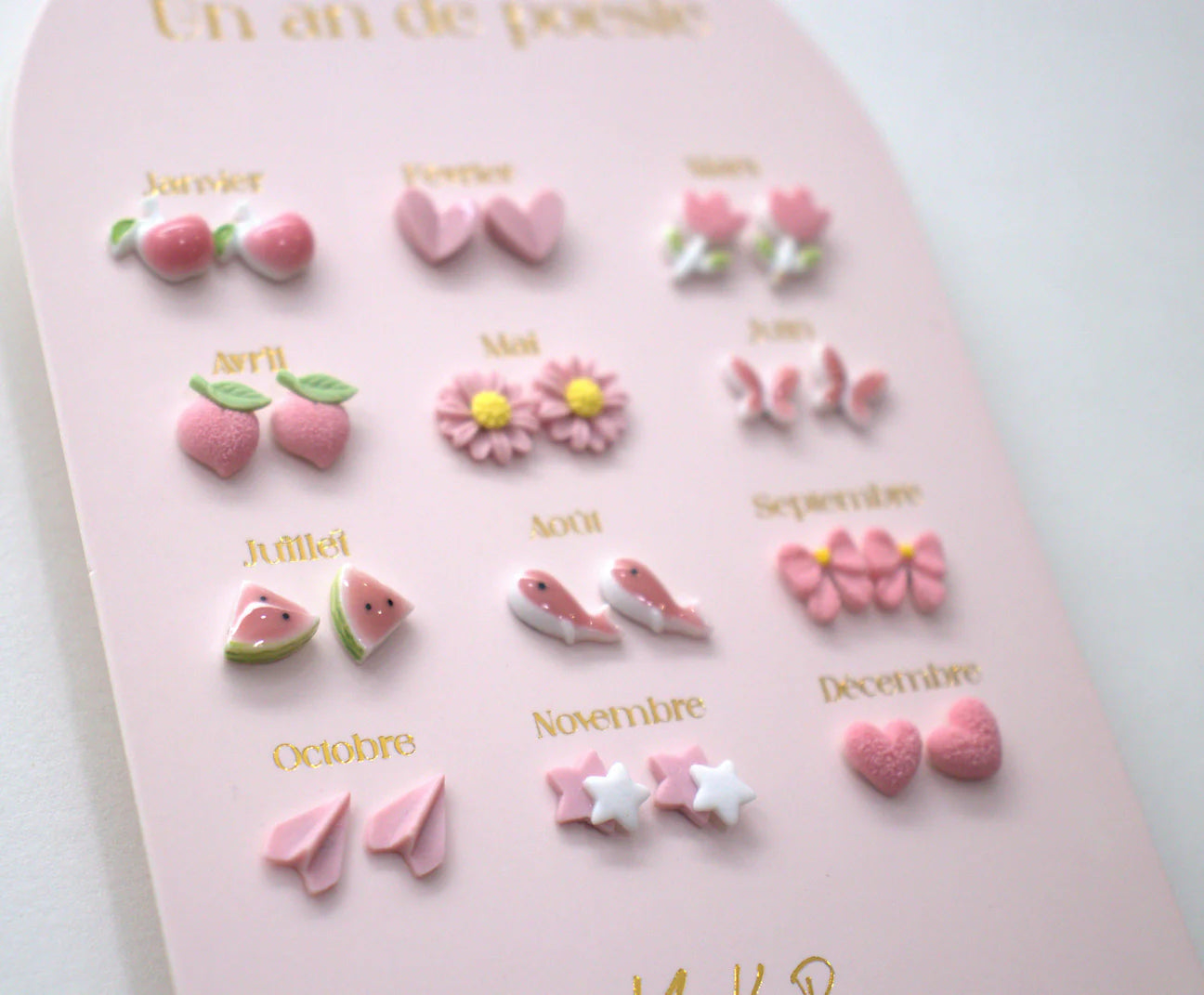 12 paia di orecchini in ceramica - Rosa - La poesia indossata - Apple Pie