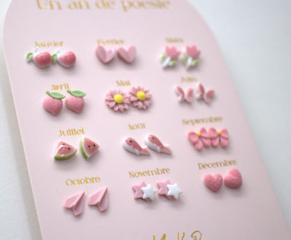 12 paia di orecchini in ceramica - Rosa - La poesia indossata - Apple Pie