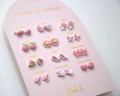 12 paia di orecchini in ceramica - Rosa - La poesia indossata - Apple Pie