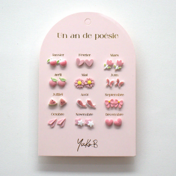 12 paia di orecchini in ceramica - Rosa - La poesia indossata