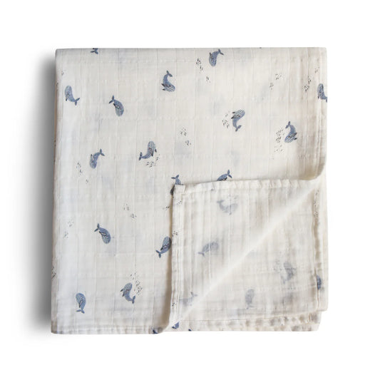 Mushie Copertina Swaddle in Mussola 120 x 120cm - Balene - Apple Pie