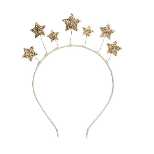 Cerchietto natalizio Rockahula Angel Stars con stelle dorate e nastro bianco