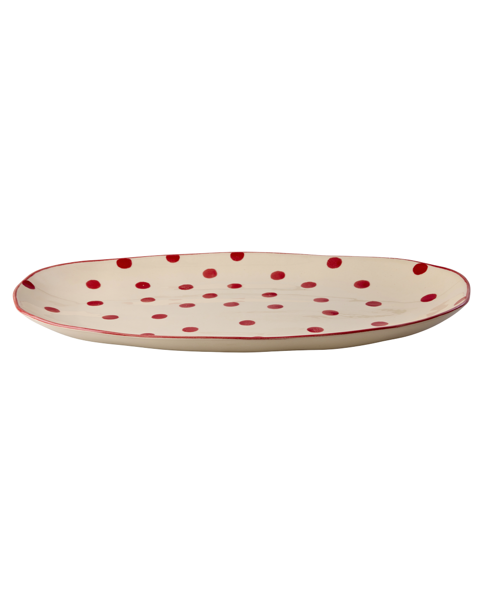RICE Piatto da Portata di Natale in Ceramica – Pois Rossi