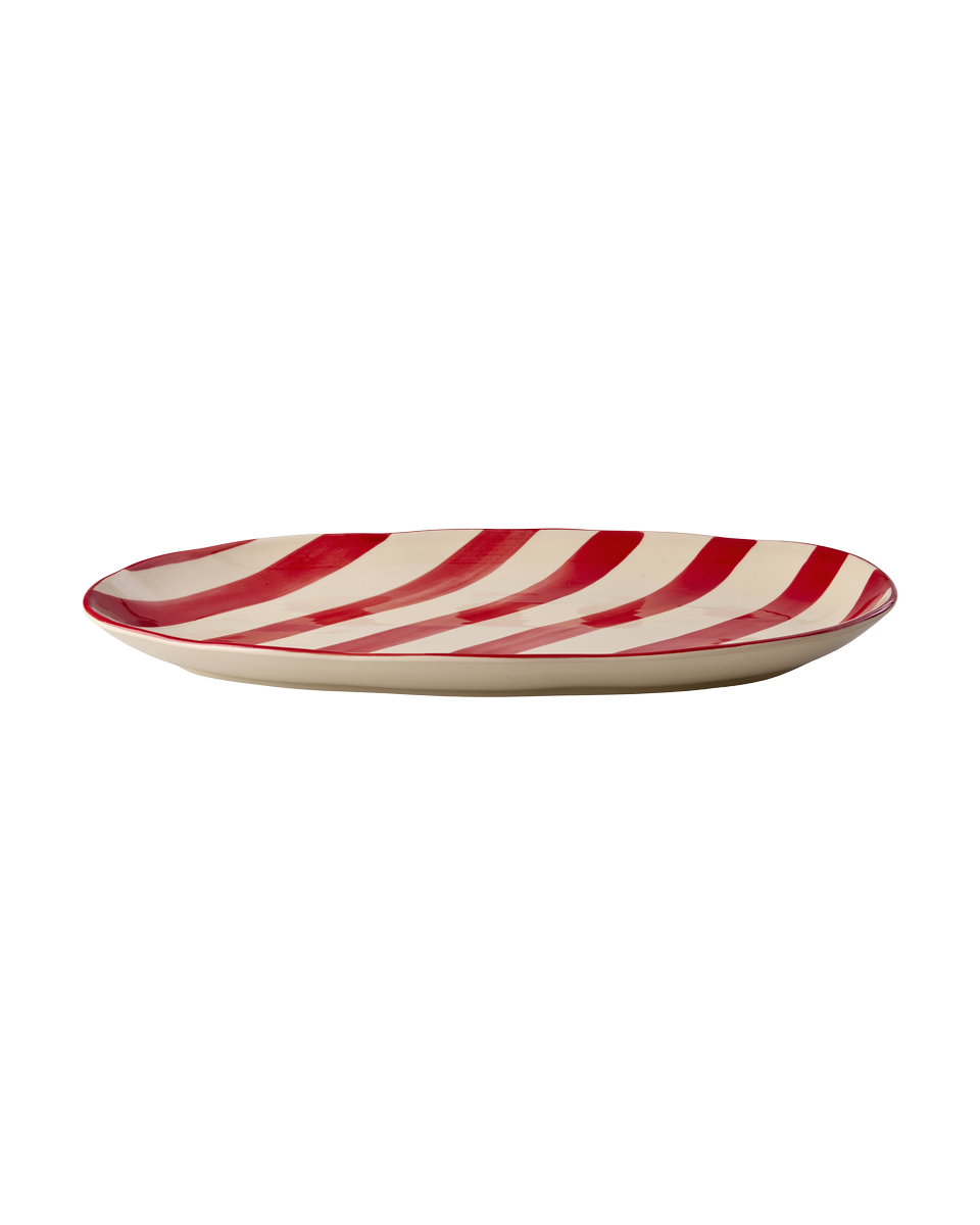 RICE Piatto da Portata Natalizio in Ceramica – Righe Rosse