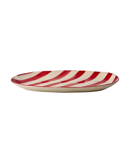 RICE Piatto da Portata Natalizio in Ceramica – Righe Rosse