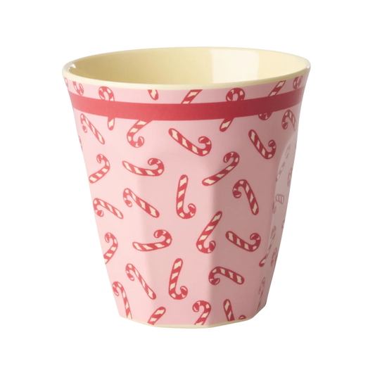 Bicchiere Medium RICE Candy Cane rosa in melamina 250 ml Natale