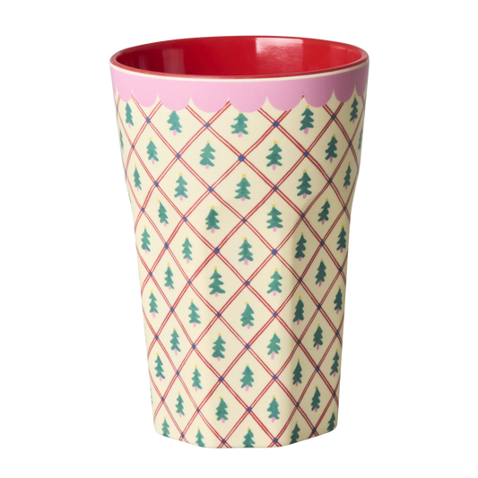 Rice – Bicchiere Alto in Melamina Rosa Dusty con Stampa Diamond Christmas Tree