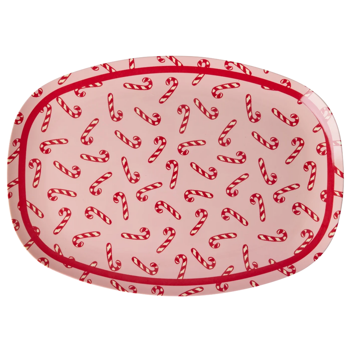 Piatto grande natalizio RICE Candy Cane in melamina rosa 30x22 cm