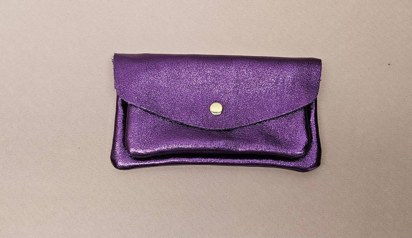 Kangaroo double pocket leather wallet: Nude