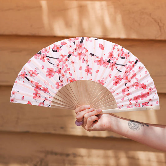 Ventaglio “Fiore di Ciliegio” – in Legno e Tessuto con Cordino