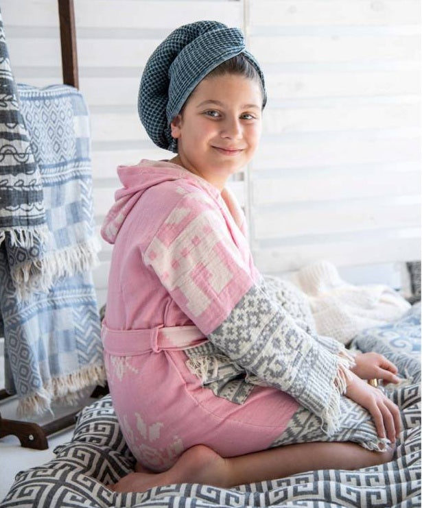 Aelia Anna Accappatoio per Bambini con cappuccio Κenthma Rosa
