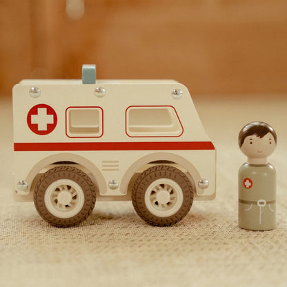 Giocattolo in legno Little Dutch ambulanza bianca per bambini LD2527