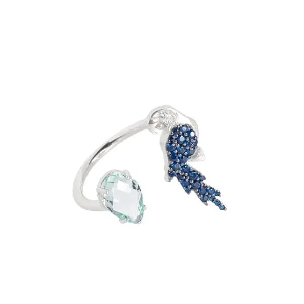 Anello contrarié pappagallo con topazio azzurro Thais Bernardes