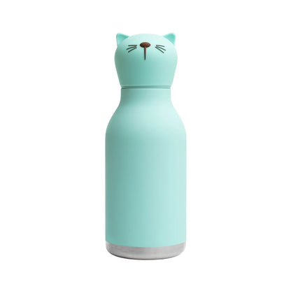 Borraccia termica ASOBU Bestie Bottle Kitty da 475 ml in acciaio inox con simpatico gattino in silicone removibile sul tappo, ideale per scuola, sport, gite e viaggi.